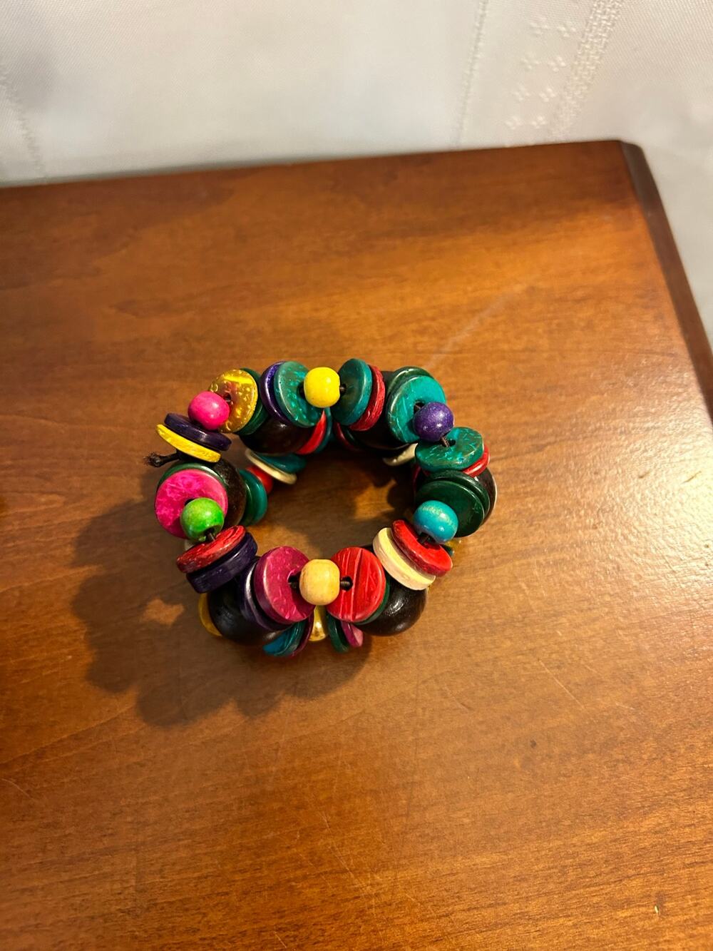Multicolor Wooden Bead Stretch Bracelet Geometric